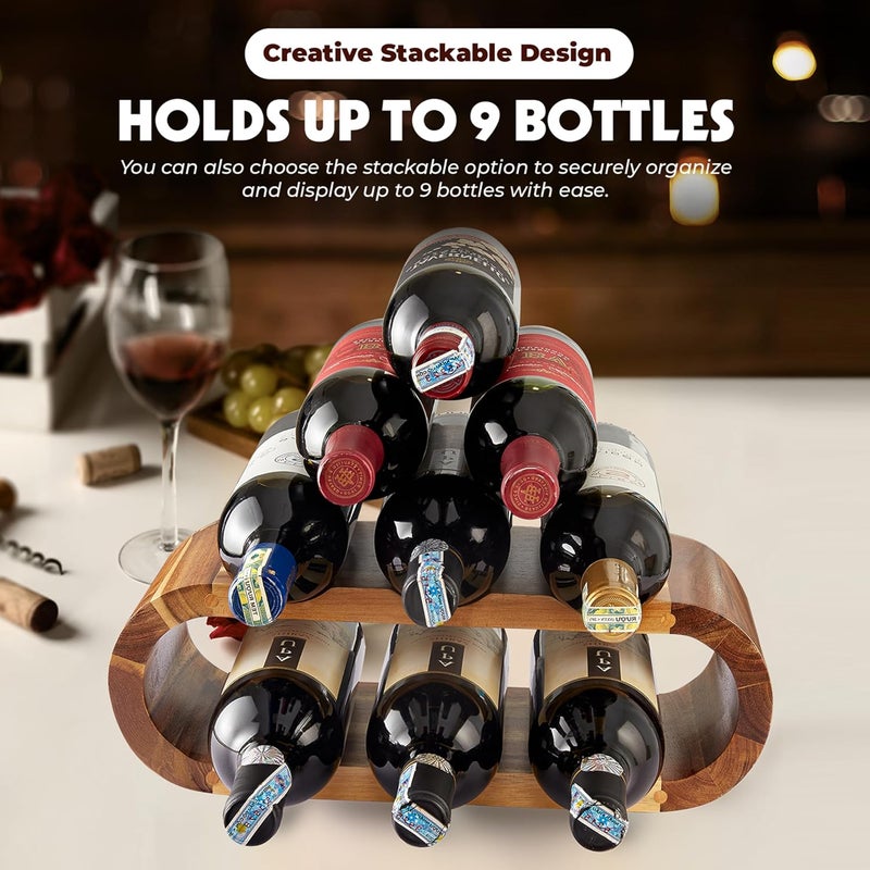 BLUEWEST Wooden Wine Racks Countertop – 6 Bottle Freestanding Wine Holder Stand – Acacia Wood Display Organizer – No Assembly Required – Ideal for Home Décor & Wine Gifts - Image 5